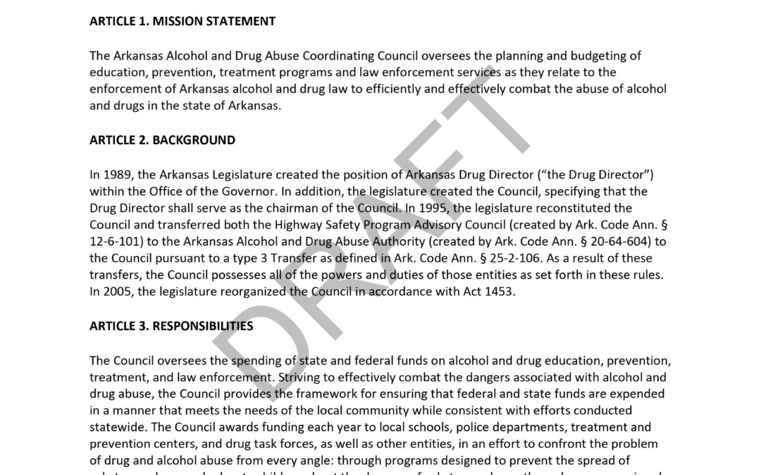 Public Comment: Arkansas Alcohol & Drug Abuse Coordinating Council “Rules of Procedure”